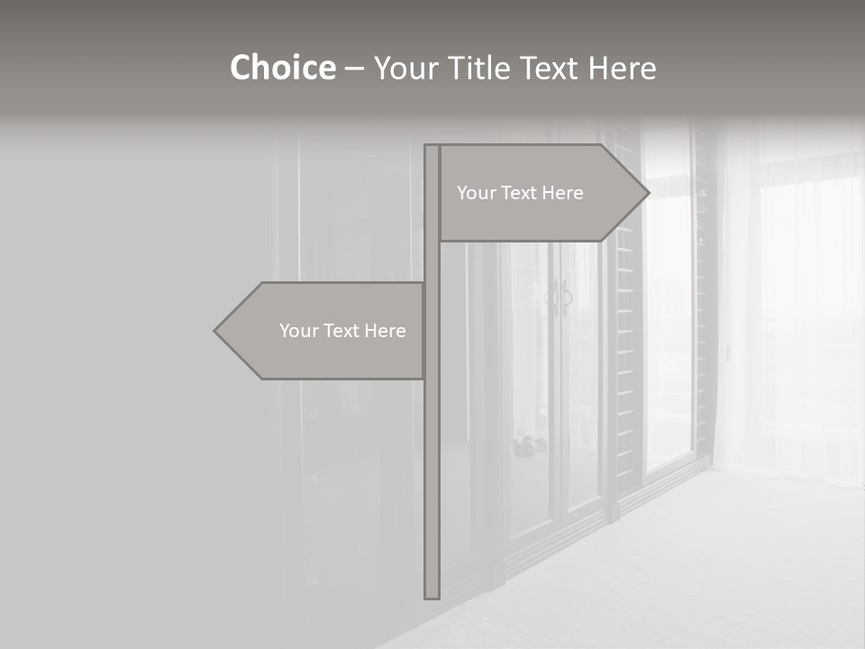 A Black And White Photo Of A Room With Glass Doors PowerPoint Template
