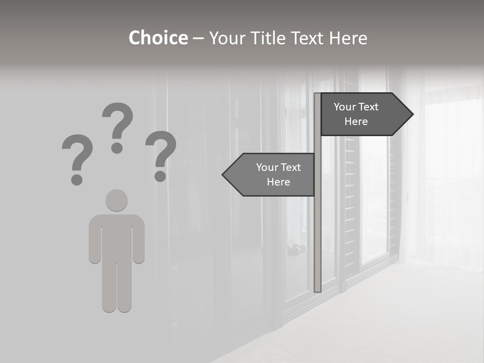 A Black And White Photo Of A Room With Glass Doors PowerPoint Template