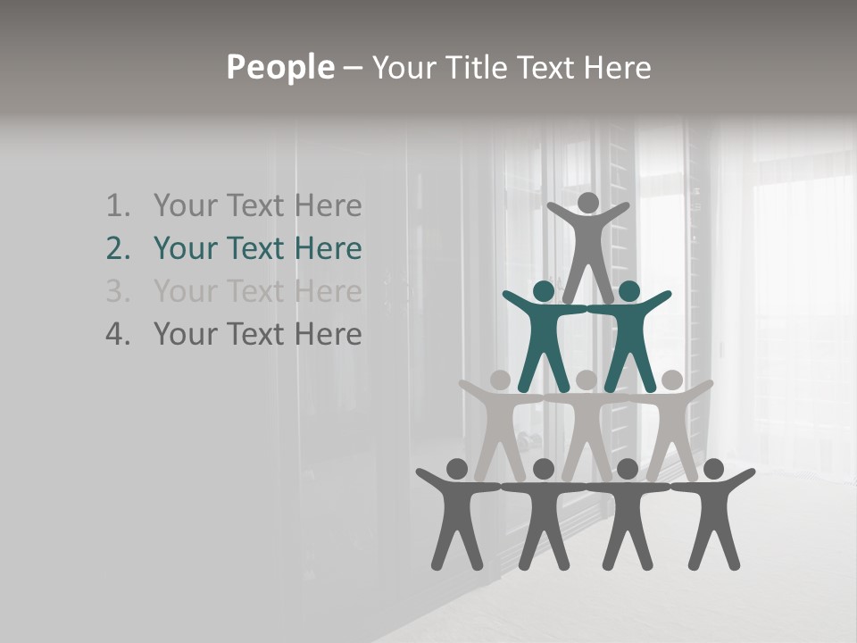 A Black And White Photo Of A Room With Glass Doors PowerPoint Template