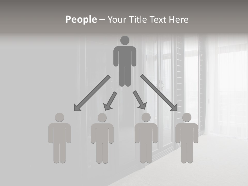 A Black And White Photo Of A Room With Glass Doors PowerPoint Template