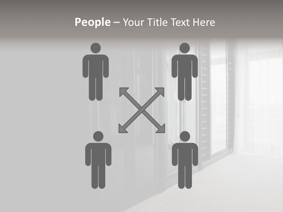 A Black And White Photo Of A Room With Glass Doors PowerPoint Template