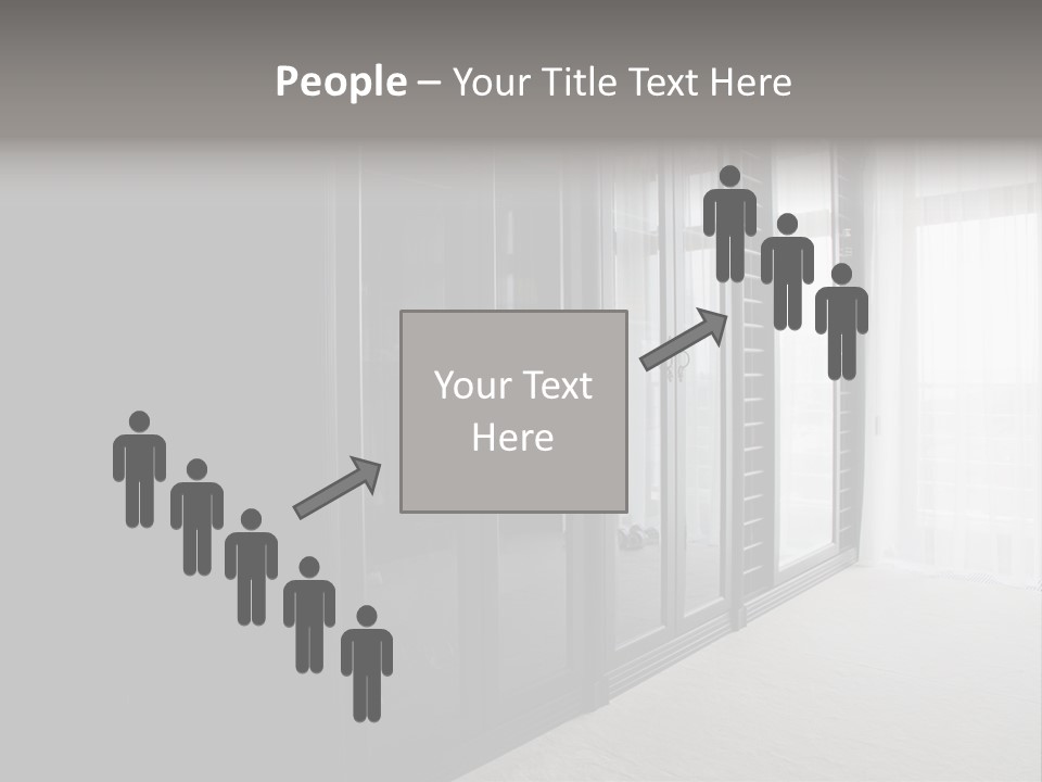 A Black And White Photo Of A Room With Glass Doors PowerPoint Template