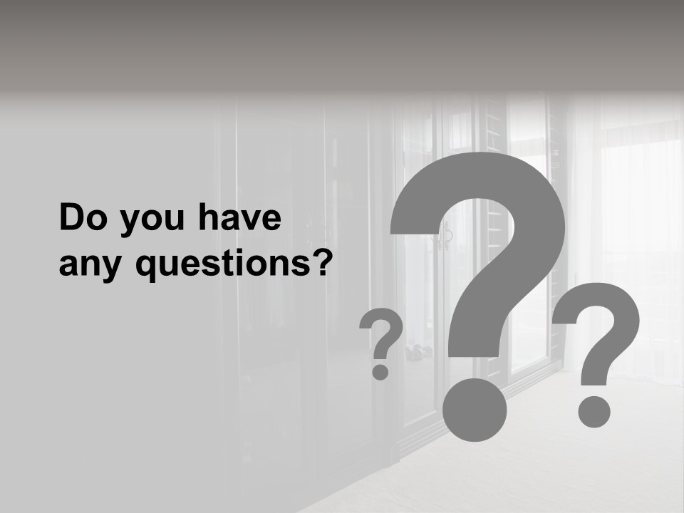 A Black And White Photo Of A Room With Glass Doors PowerPoint Template