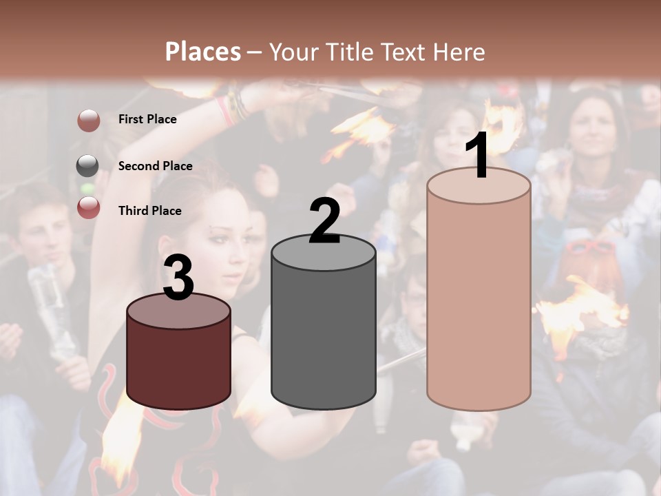 A Group Of People Sitting On Steps With Torches In Their Hands PowerPoint Template