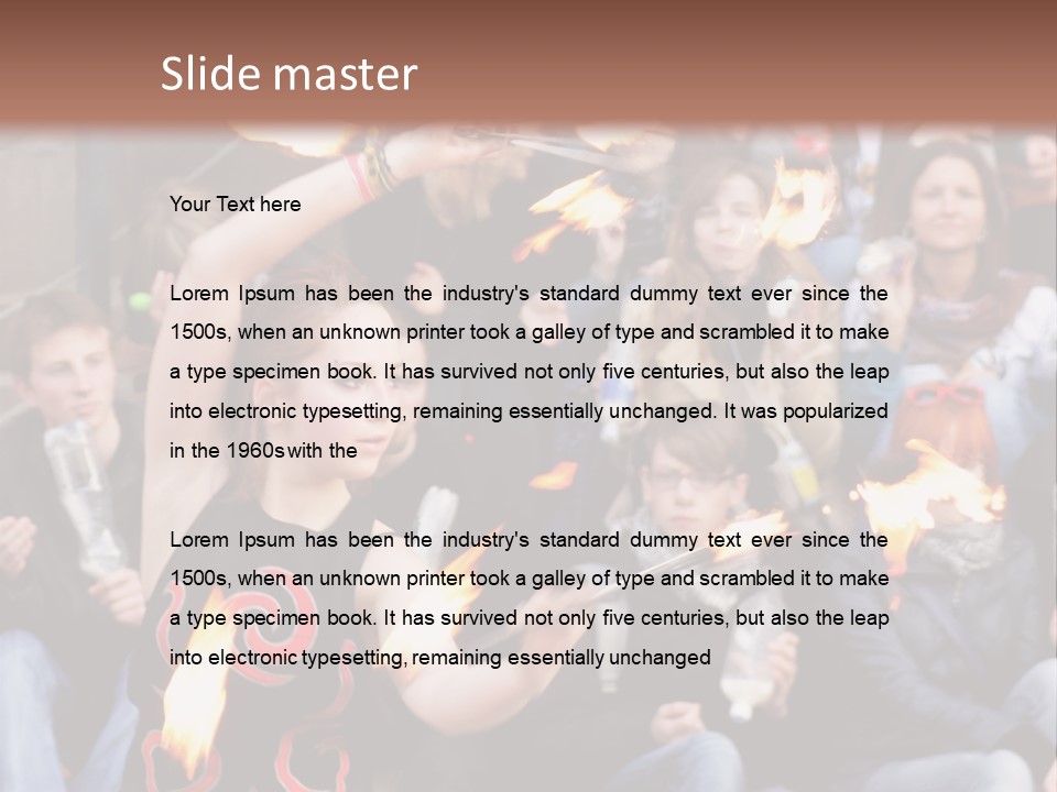 A Group Of People Sitting On Steps With Torches In Their Hands PowerPoint Template