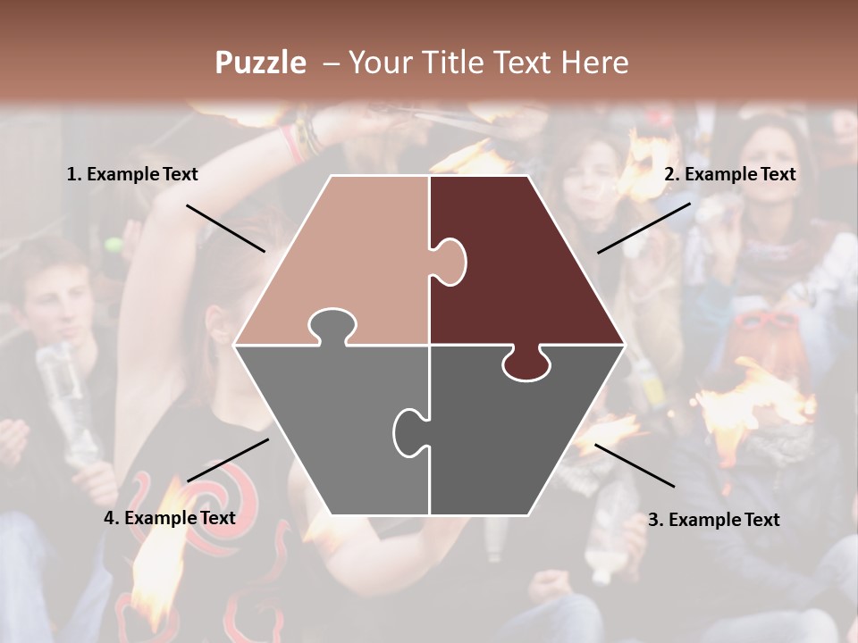 A Group Of People Sitting On Steps With Torches In Their Hands PowerPoint Template