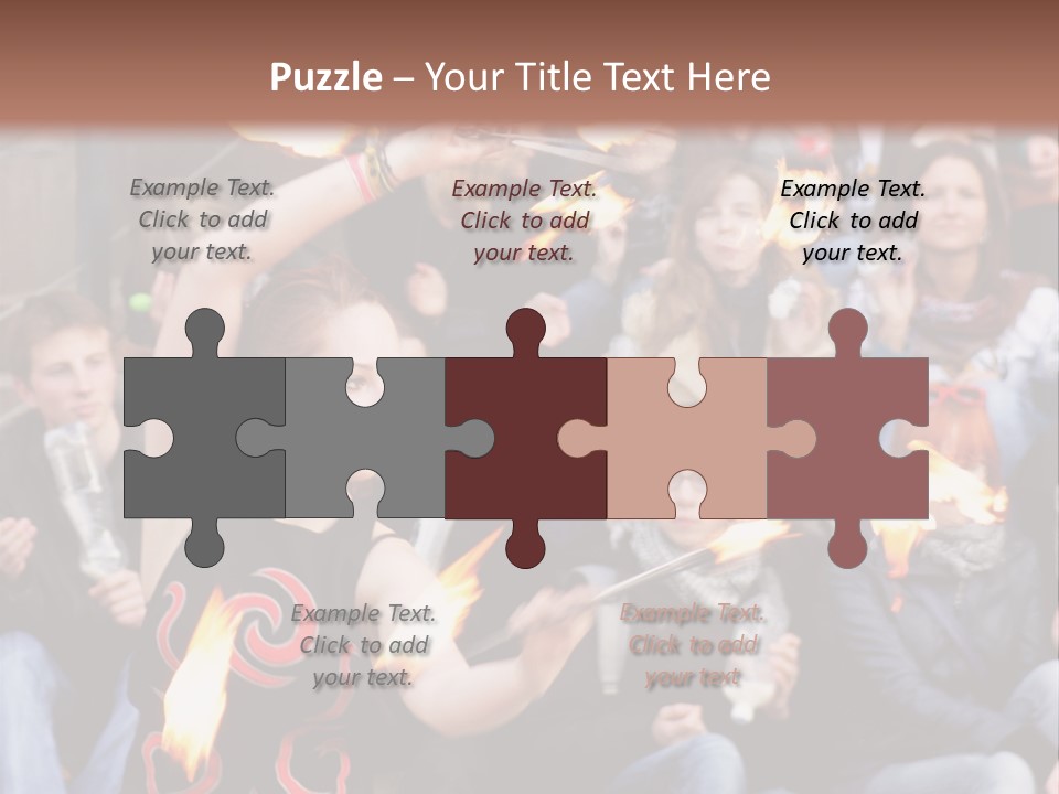 A Group Of People Sitting On Steps With Torches In Their Hands PowerPoint Template