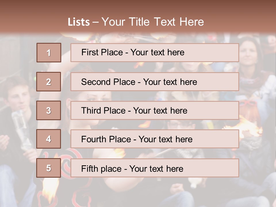 A Group Of People Sitting On Steps With Torches In Their Hands PowerPoint Template