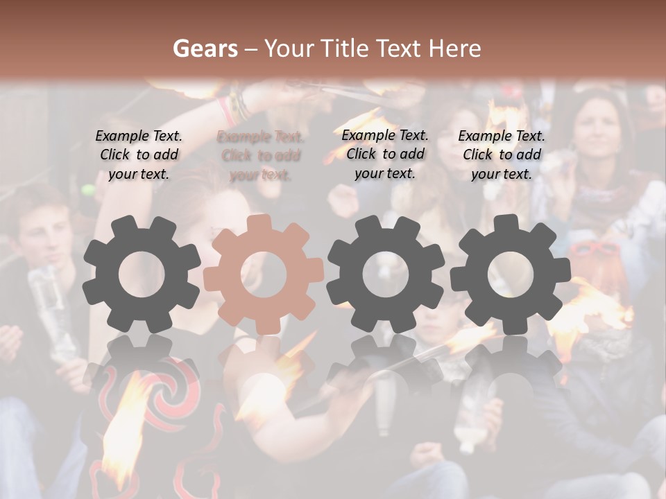 A Group Of People Sitting On Steps With Torches In Their Hands PowerPoint Template