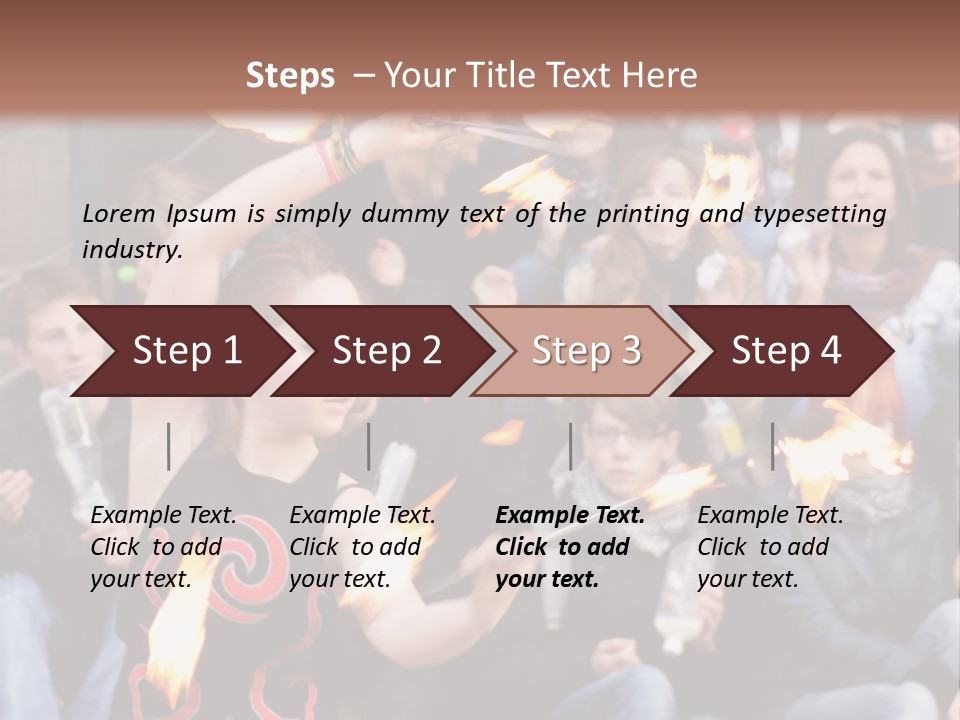 A Group Of People Sitting On Steps With Torches In Their Hands PowerPoint Template