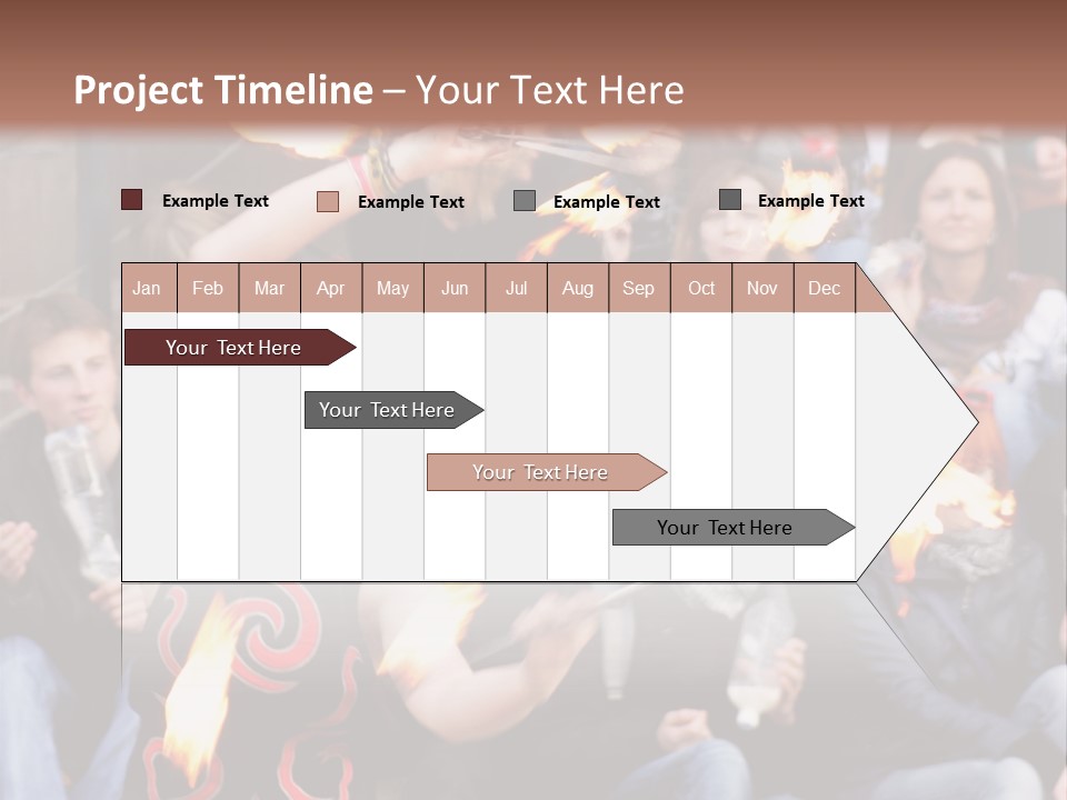 A Group Of People Sitting On Steps With Torches In Their Hands PowerPoint Template