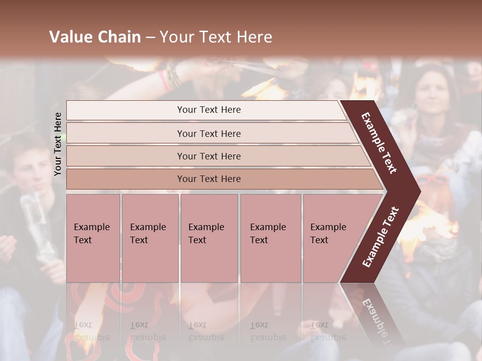 A Group Of People Sitting On Steps With Torches In Their Hands PowerPoint Template