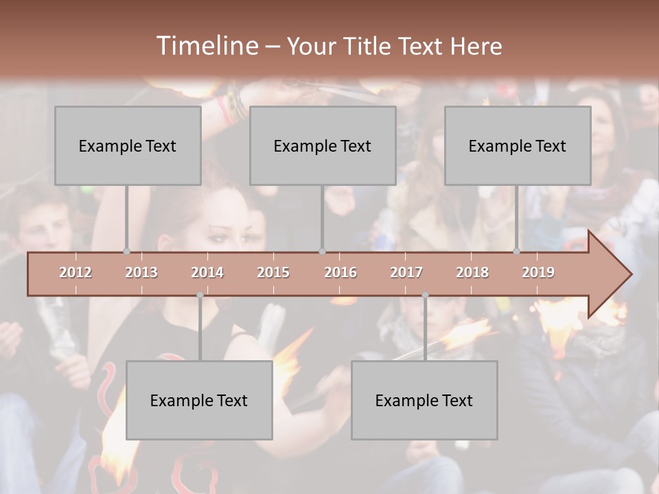 A Group Of People Sitting On Steps With Torches In Their Hands PowerPoint Template