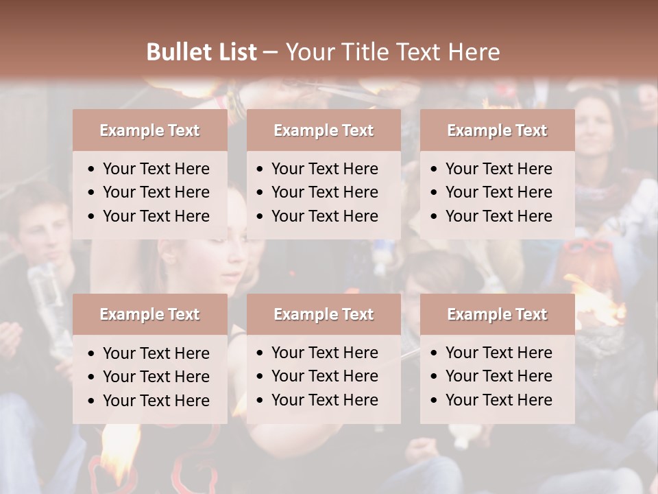 A Group Of People Sitting On Steps With Torches In Their Hands PowerPoint Template