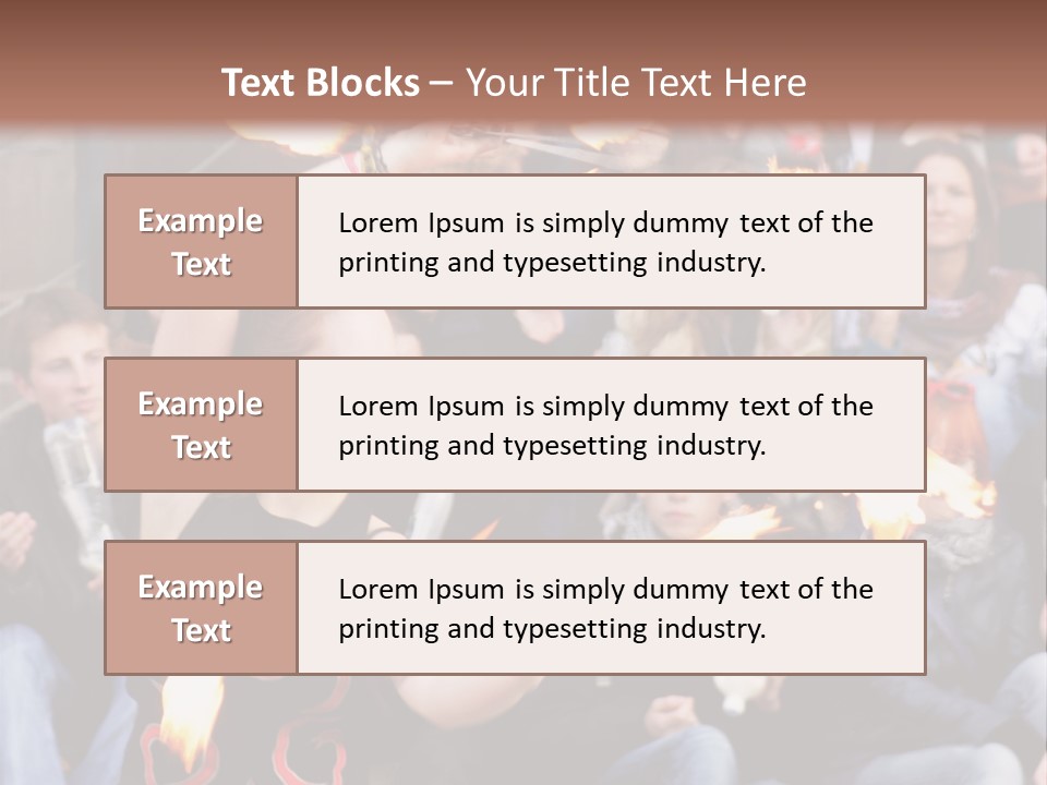 A Group Of People Sitting On Steps With Torches In Their Hands PowerPoint Template