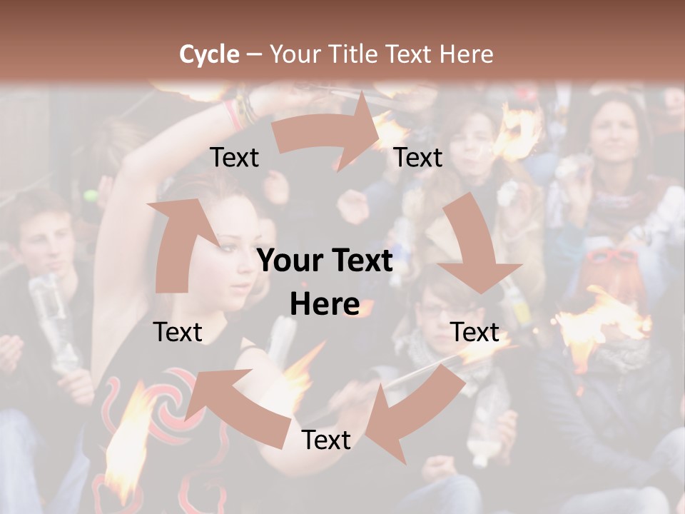 A Group Of People Sitting On Steps With Torches In Their Hands PowerPoint Template