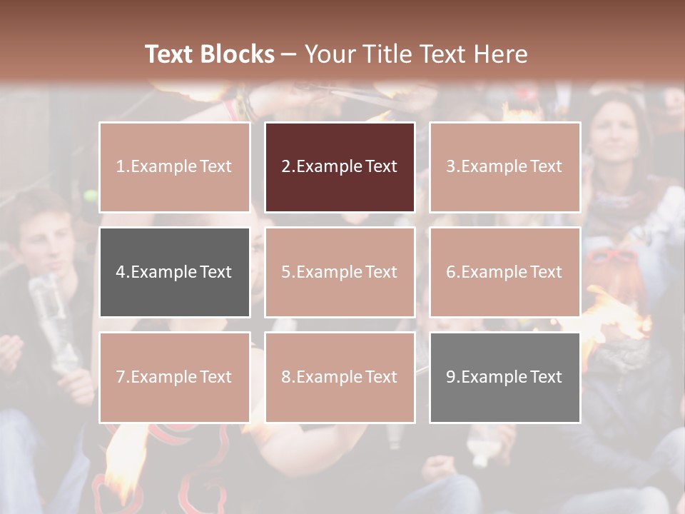 A Group Of People Sitting On Steps With Torches In Their Hands PowerPoint Template