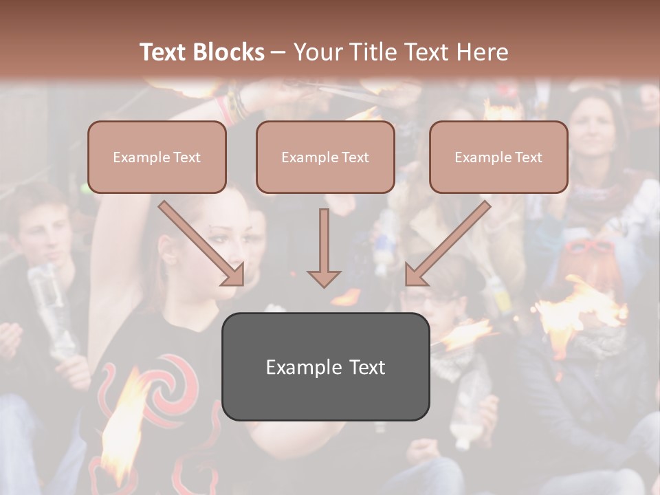 A Group Of People Sitting On Steps With Torches In Their Hands PowerPoint Template
