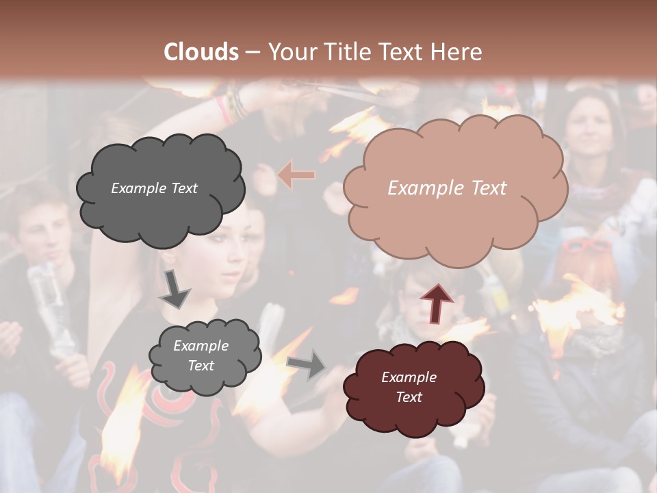 A Group Of People Sitting On Steps With Torches In Their Hands PowerPoint Template