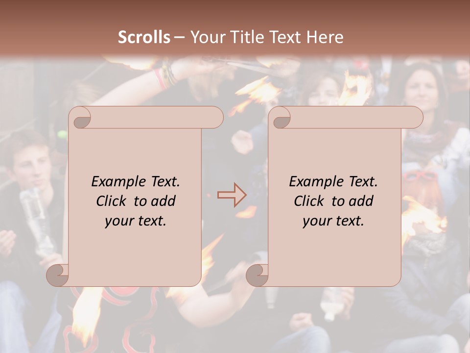 A Group Of People Sitting On Steps With Torches In Their Hands PowerPoint Template