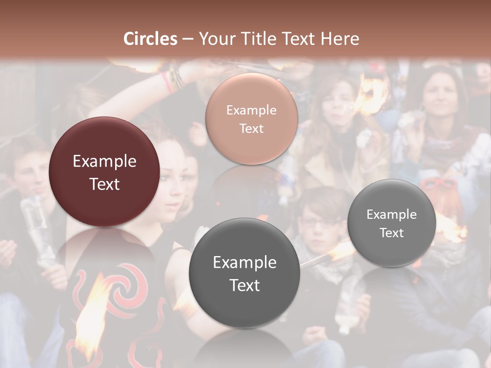 A Group Of People Sitting On Steps With Torches In Their Hands PowerPoint Template