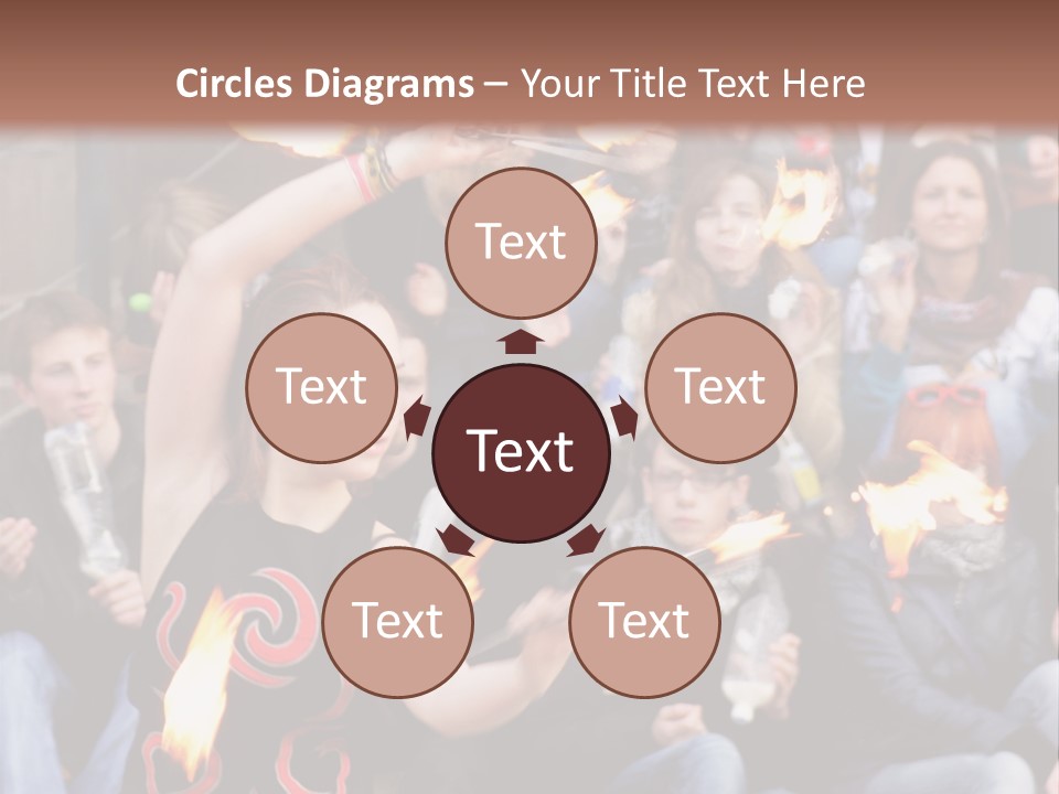 A Group Of People Sitting On Steps With Torches In Their Hands PowerPoint Template