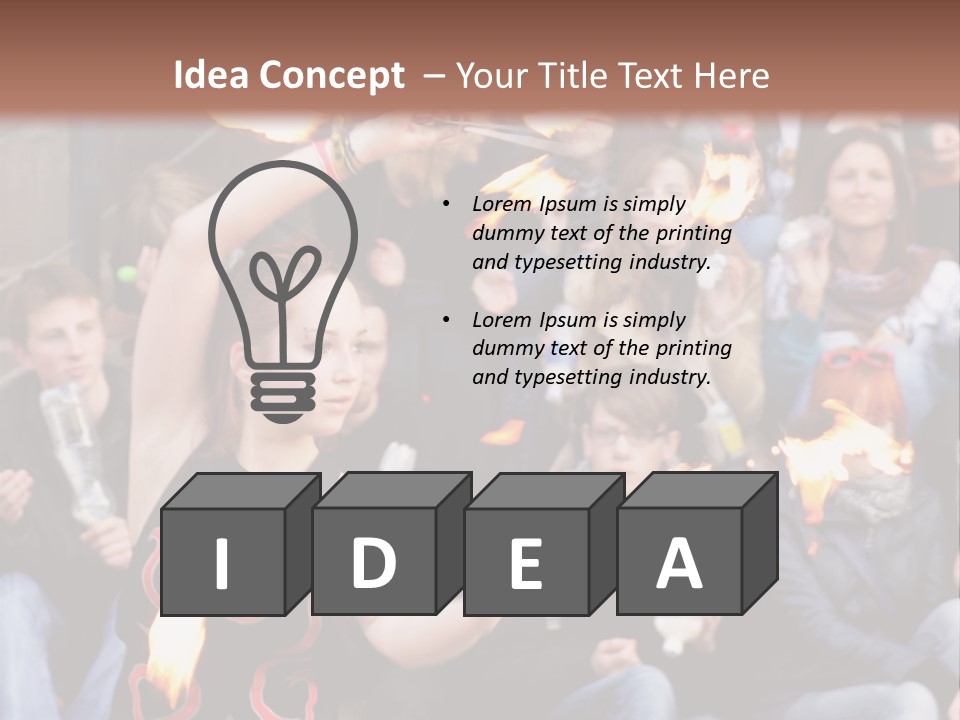 A Group Of People Sitting On Steps With Torches In Their Hands PowerPoint Template