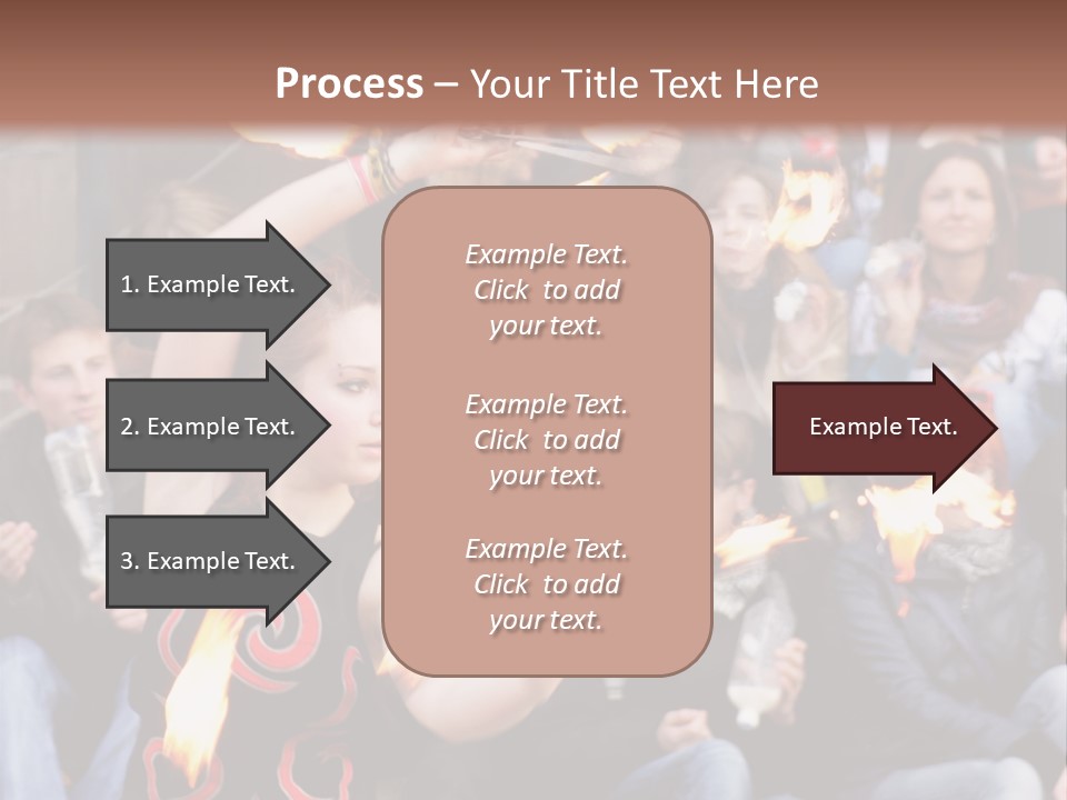 A Group Of People Sitting On Steps With Torches In Their Hands PowerPoint Template