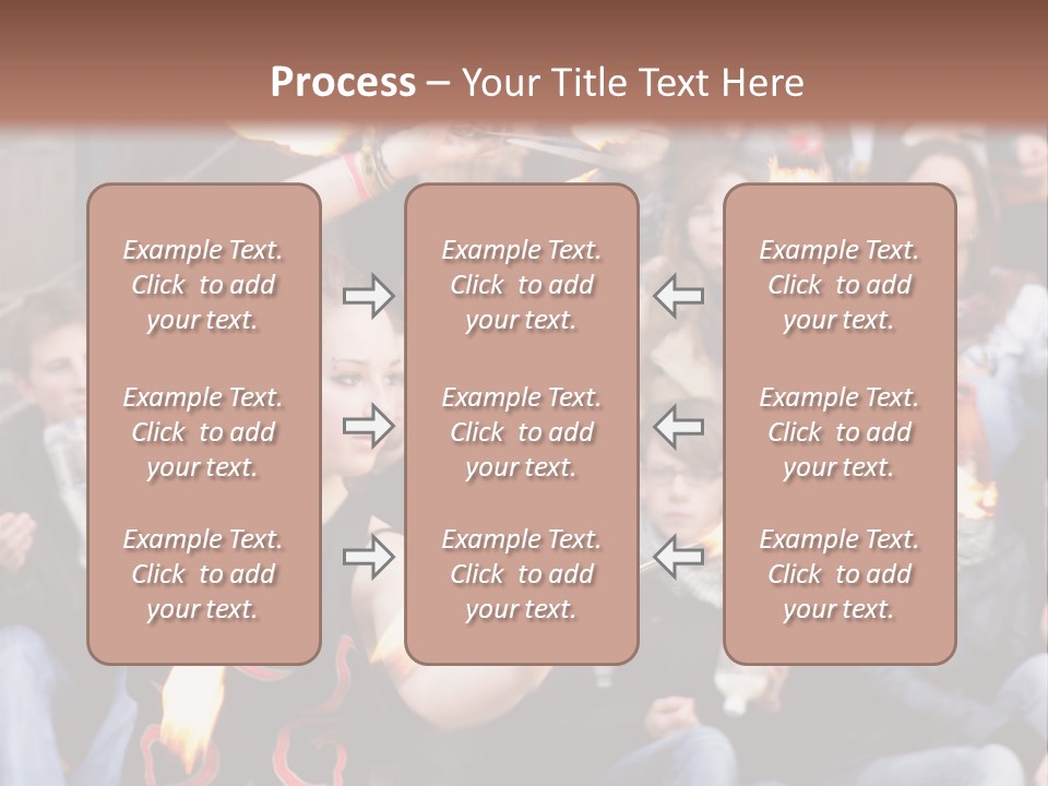 A Group Of People Sitting On Steps With Torches In Their Hands PowerPoint Template