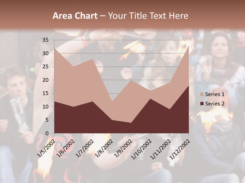A Group Of People Sitting On Steps With Torches In Their Hands PowerPoint Template