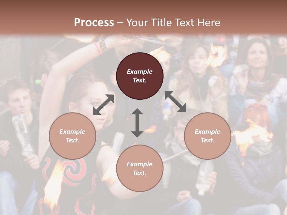 A Group Of People Sitting On Steps With Torches In Their Hands PowerPoint Template