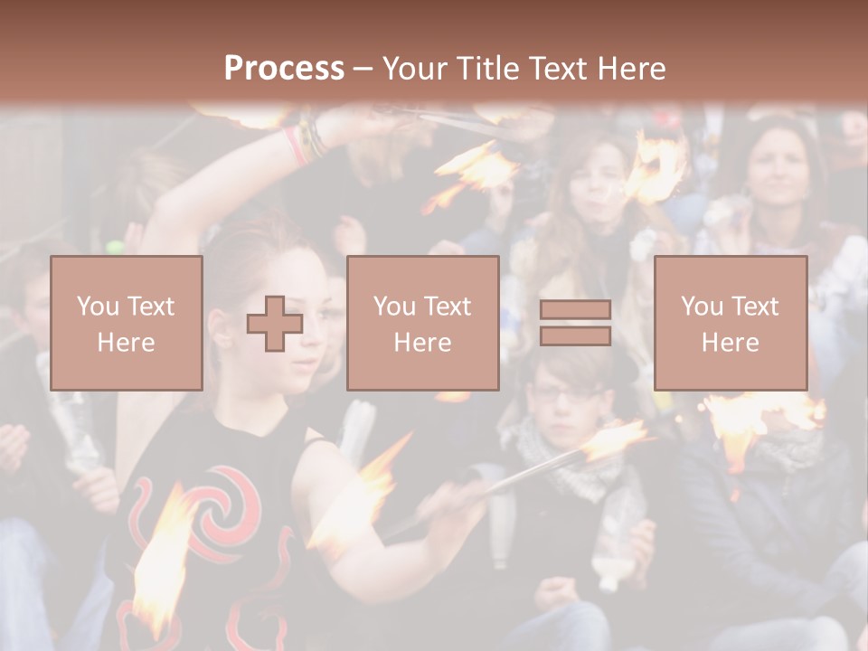 A Group Of People Sitting On Steps With Torches In Their Hands PowerPoint Template