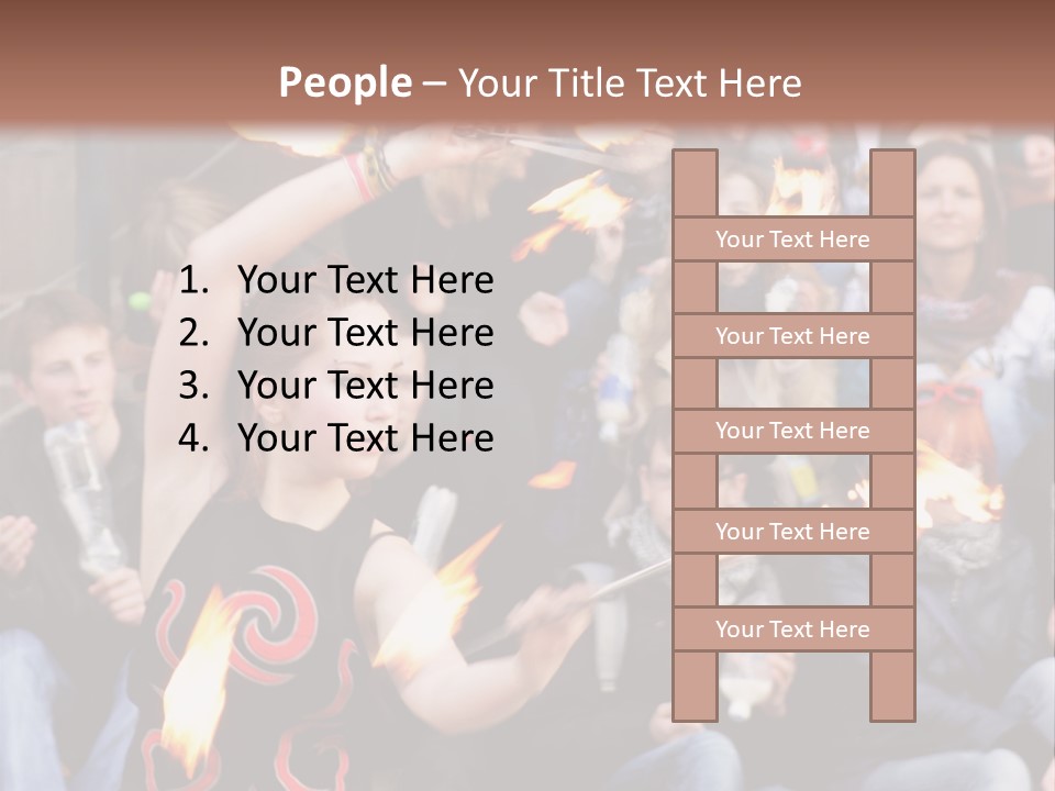 A Group Of People Sitting On Steps With Torches In Their Hands PowerPoint Template