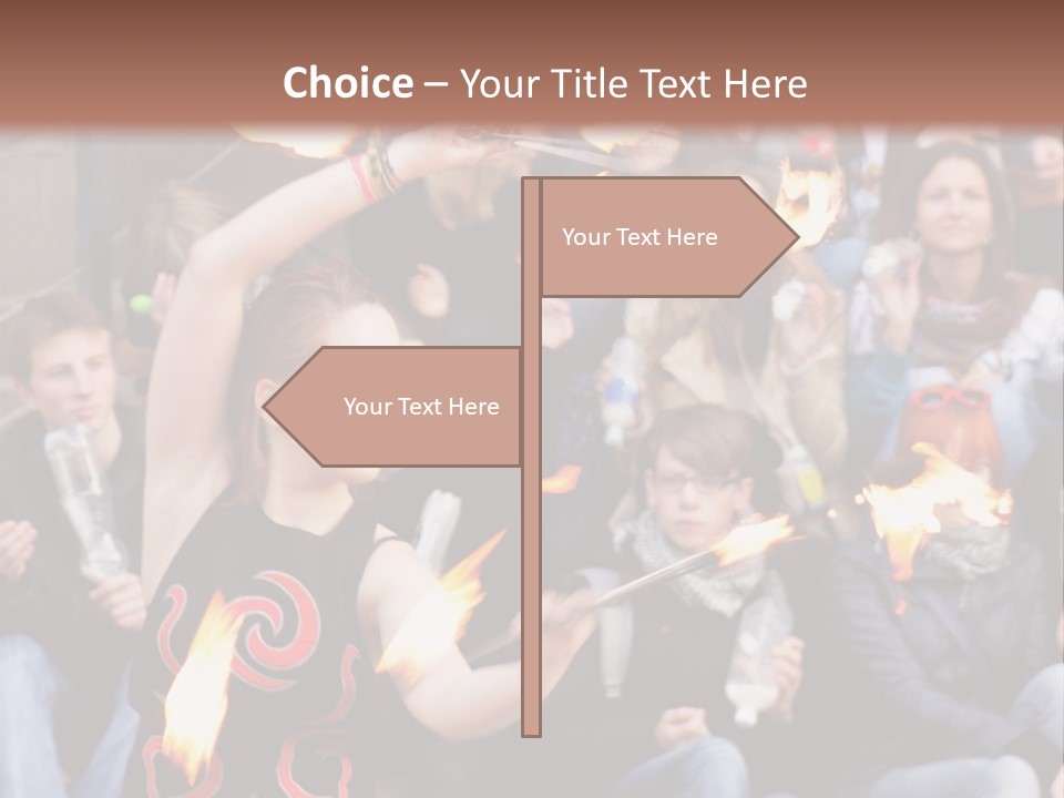 A Group Of People Sitting On Steps With Torches In Their Hands PowerPoint Template