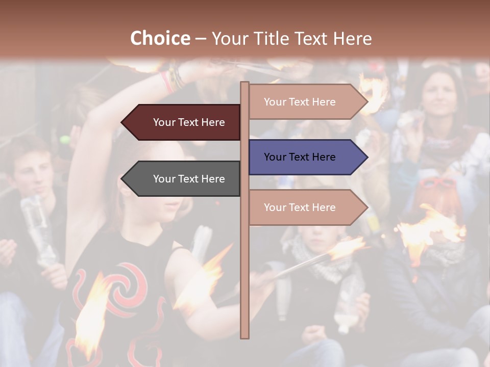 A Group Of People Sitting On Steps With Torches In Their Hands PowerPoint Template