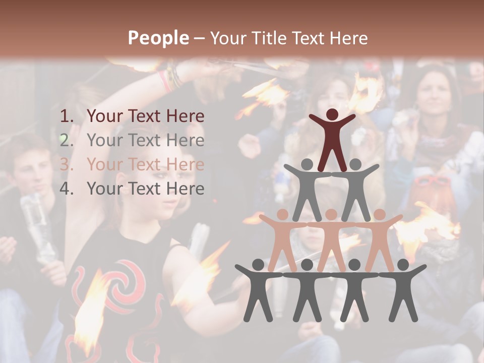 A Group Of People Sitting On Steps With Torches In Their Hands PowerPoint Template