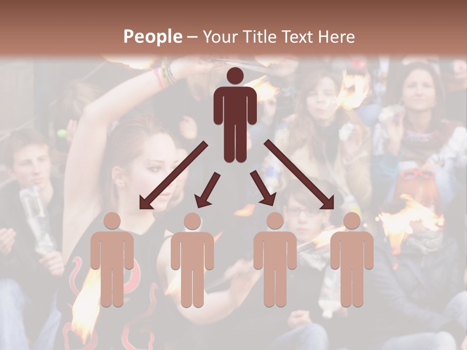 A Group Of People Sitting On Steps With Torches In Their Hands PowerPoint Template