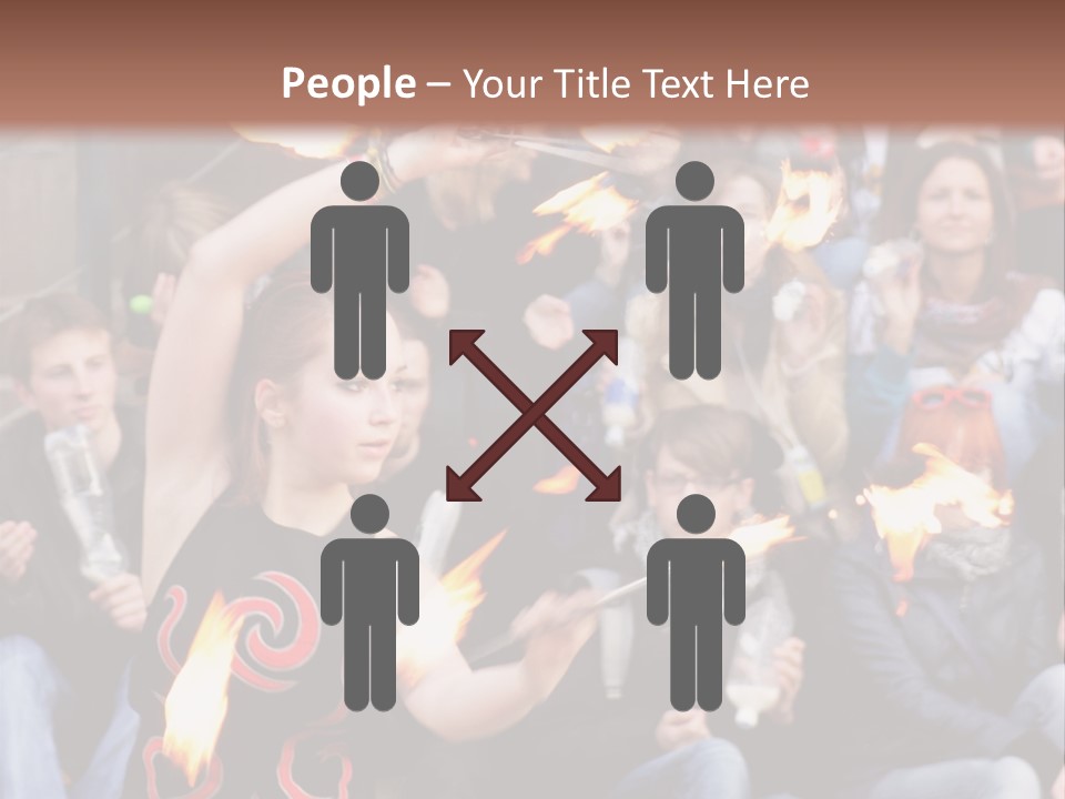 A Group Of People Sitting On Steps With Torches In Their Hands PowerPoint Template