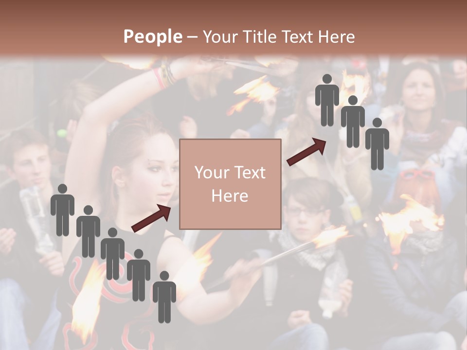 A Group Of People Sitting On Steps With Torches In Their Hands PowerPoint Template