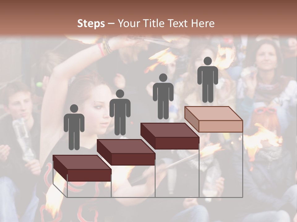 A Group Of People Sitting On Steps With Torches In Their Hands PowerPoint Template