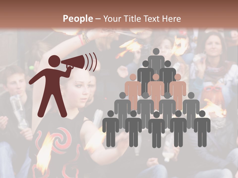A Group Of People Sitting On Steps With Torches In Their Hands PowerPoint Template
