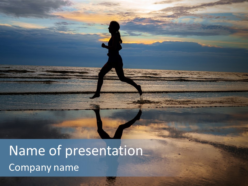 A Person Running On The Beach At Sunset PowerPoint Template