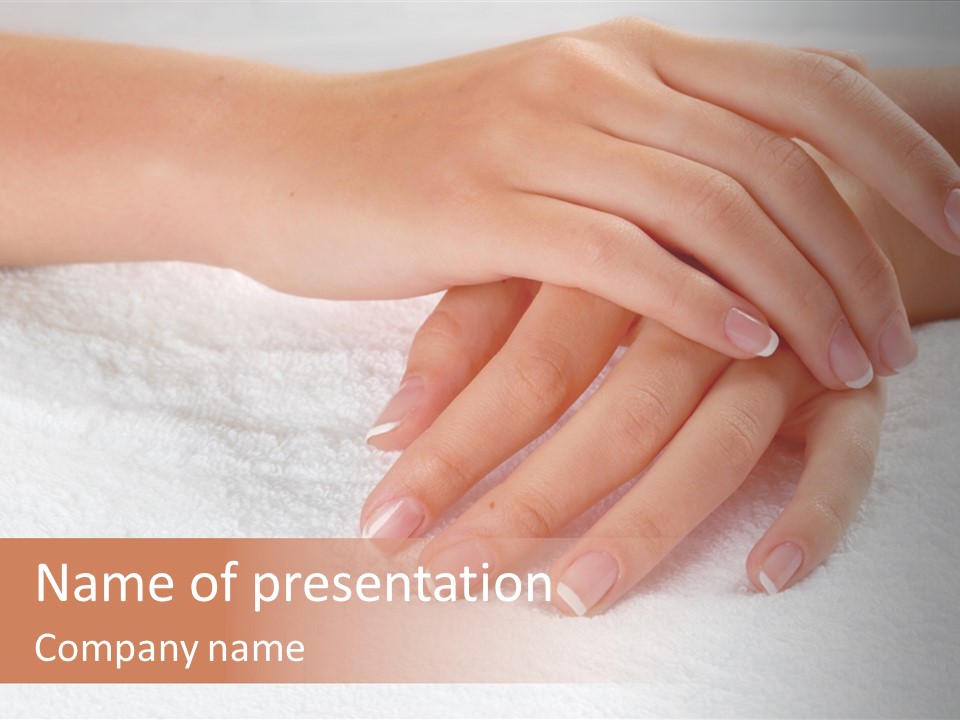 A Woman's Hands Resting On A White Towel PowerPoint Template