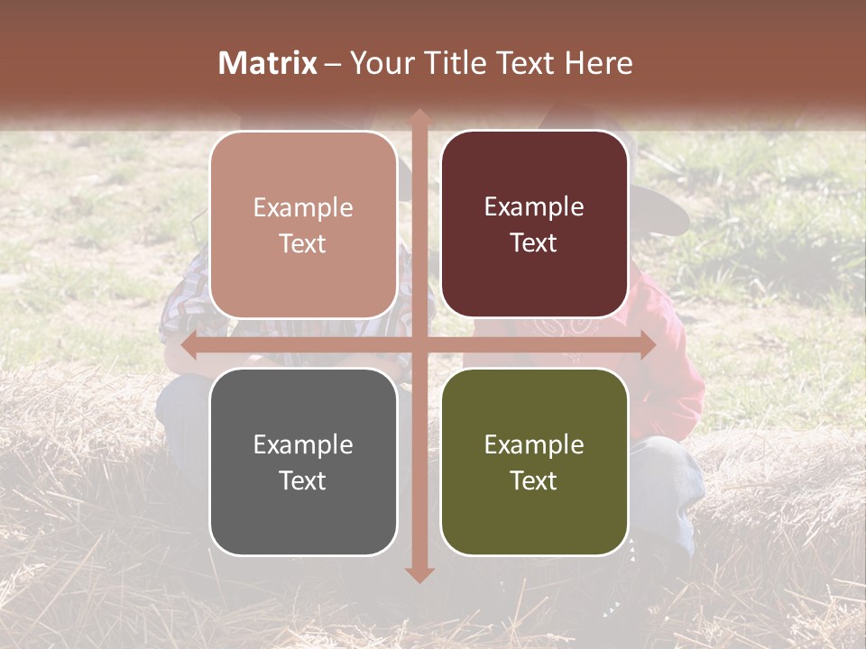 Two Children In Cowboy Hats Sitting On A Pile Of Hay PowerPoint Template