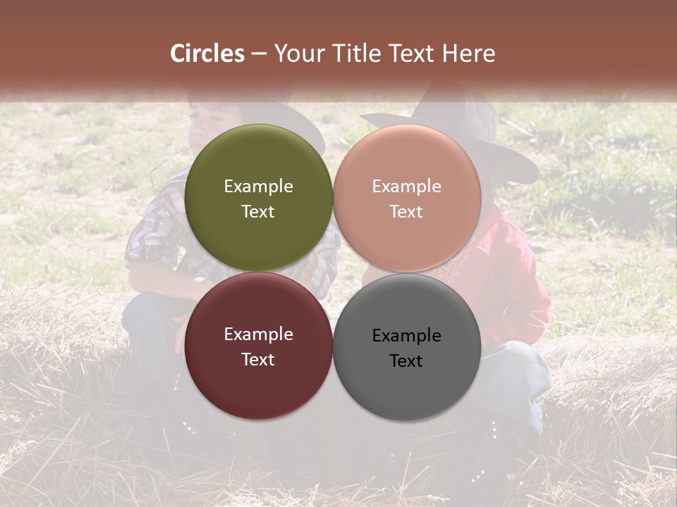 Two Children In Cowboy Hats Sitting On A Pile Of Hay PowerPoint Template
