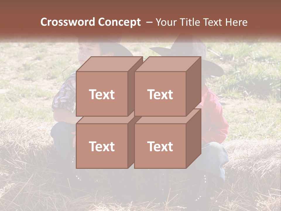 Two Children In Cowboy Hats Sitting On A Pile Of Hay PowerPoint Template