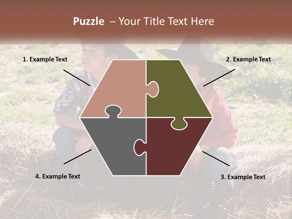 Two Children In Cowboy Hats Sitting On A Pile Of Hay PowerPoint Template