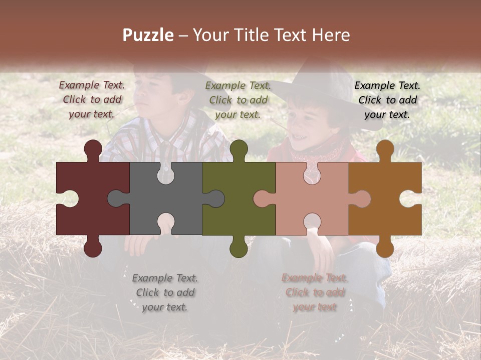 Two Children In Cowboy Hats Sitting On A Pile Of Hay PowerPoint Template