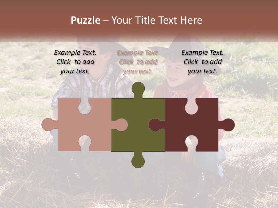 Two Children In Cowboy Hats Sitting On A Pile Of Hay PowerPoint Template