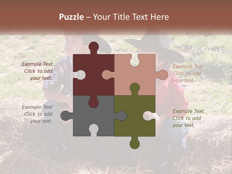 Two Children In Cowboy Hats Sitting On A Pile Of Hay PowerPoint Template